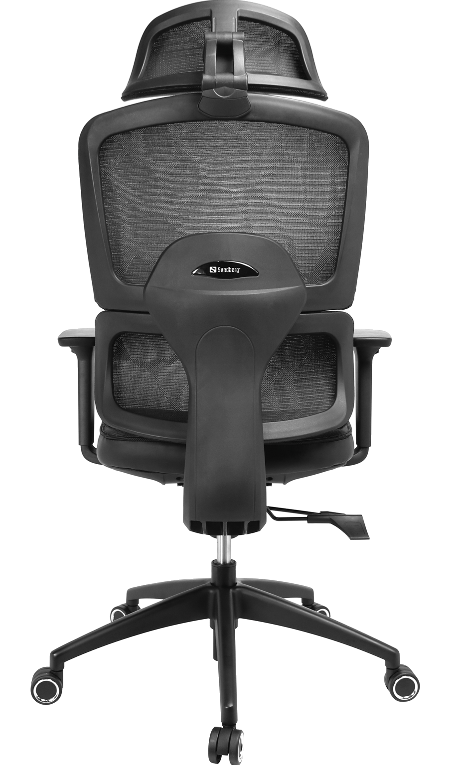 Sandberg ErgoFusion Pro ergonomic mesh gaming chair in black, rear view
