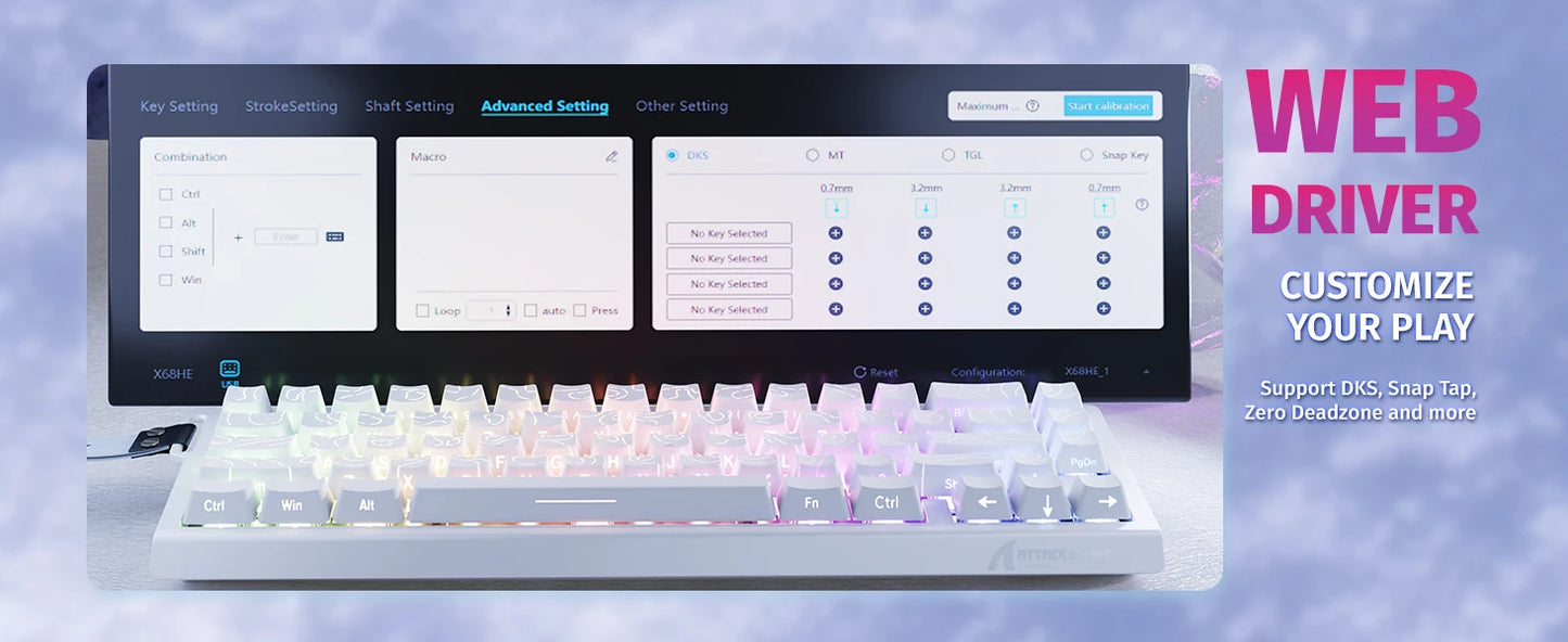 ATTACK SHARK X68 HE Rapid Trigger 8KHz Magnetic Keyboard, 0.01mm RT Accuracy, 60% Layout, RGB, Support RT/Snap Tap/DKS/MT/TGL