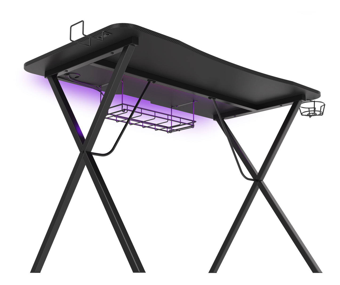 Genesis Holm 200 RGB Gaming Desk - RGB-Glow Unteransicht mit Kabelkorb