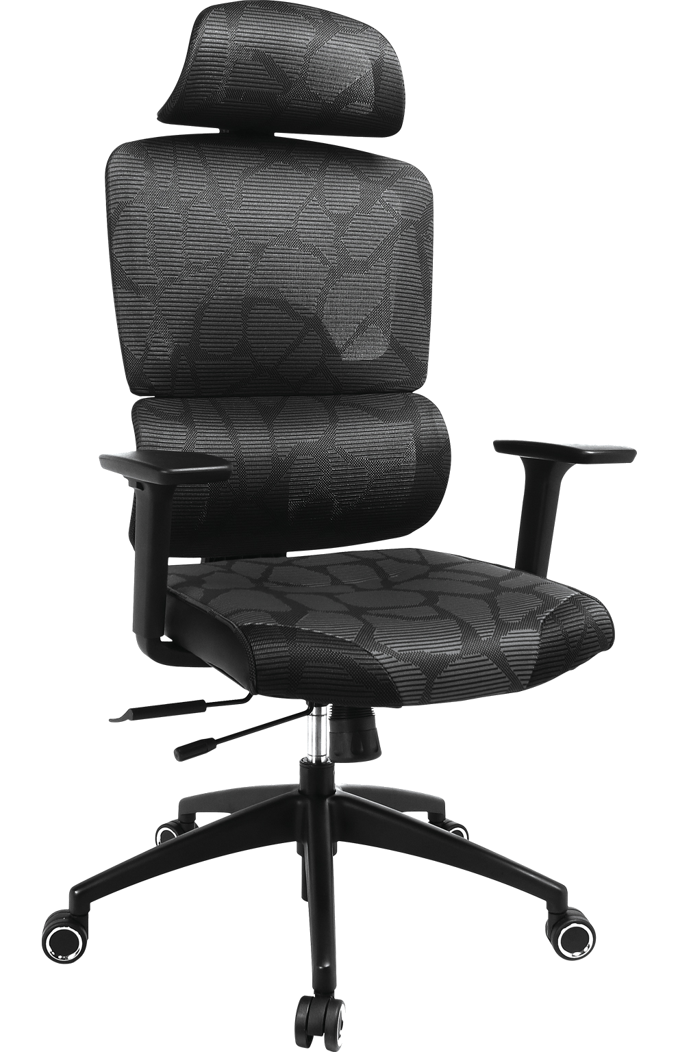 Sandberg ErgoFusion Pro ergonomic mesh gaming chair in black, front three-quarter view