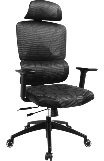 Sandberg ErgoFusion Pro ergonomic mesh gaming chair in black, front three-quarter view