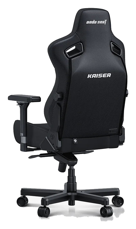 AndaSeat Kaiser 3 XL gaming chair in black fabric, rear three-quarter view
