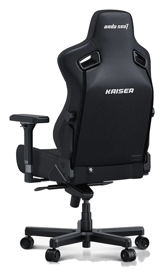 AndaSeat Kaiser 3 XL gaming chair in black fabric, rear three-quarter view
