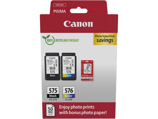 Canon PG-575/CL-576 schwarz, color Druckköpfe + Fotopapier, 2er-Set-0
