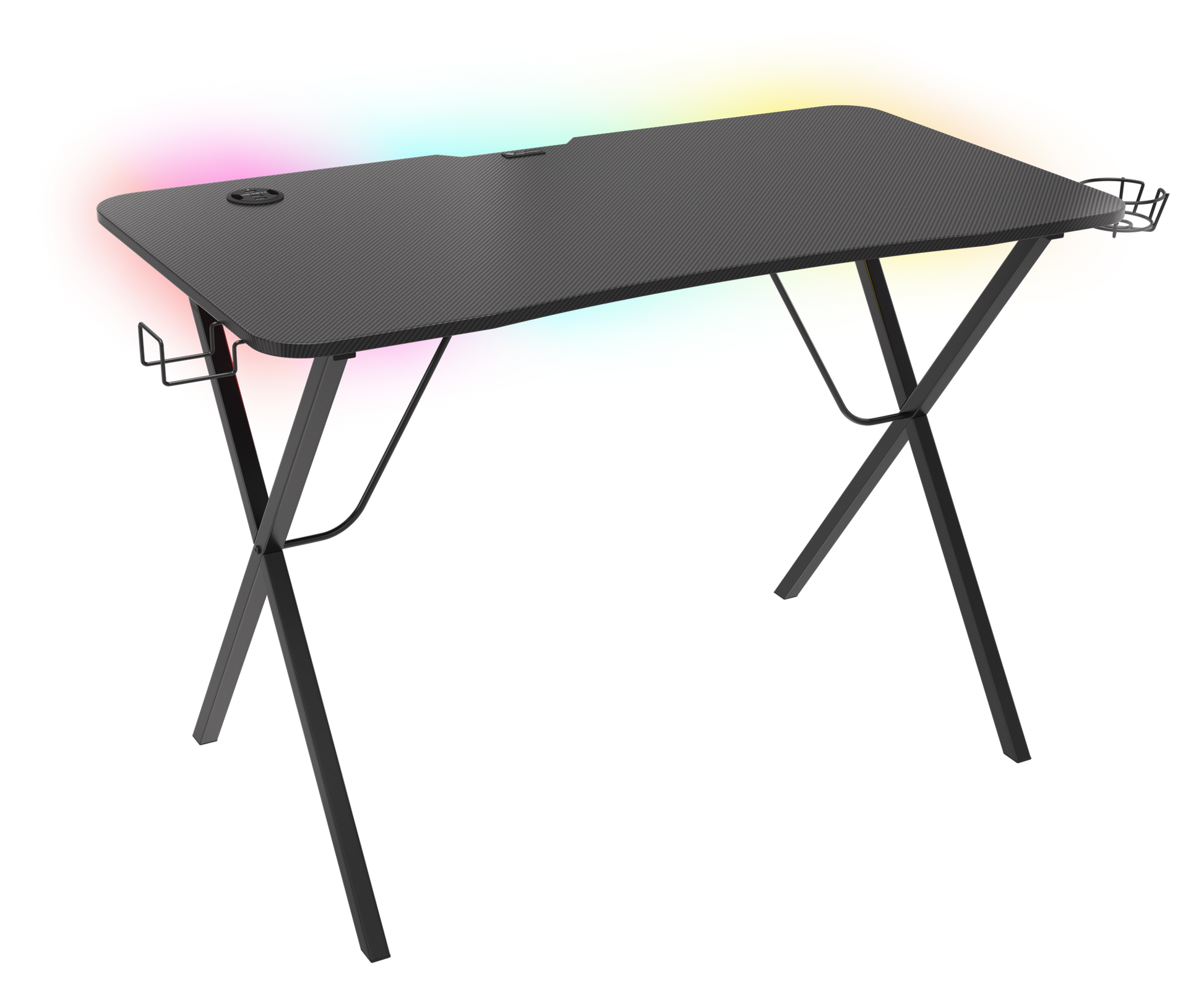 Genesis Holm 200 RGB Gaming Desk in black, three-quarter front view