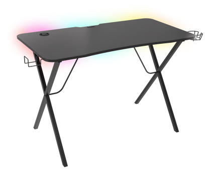 Genesis Holm 200 RGB Gaming Desk in black, three-quarter front view