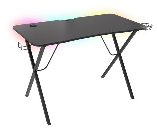 Genesis Holm 200 RGB Gaming Desk in black, three-quarter front view