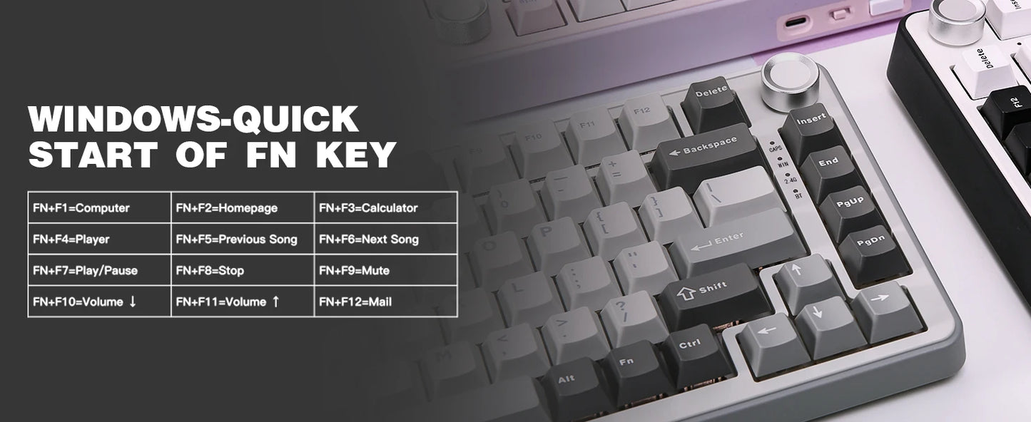 YUNZII B75 PRO 82-Key Wireless Mechanical Gaming Keyboard, Gasket Hot Swap Custom RGB 75% BT/Type-C/2.4G Creamy Knob Keyboard