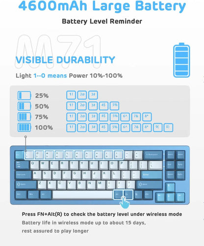 ATTACK SHARK M71 75% TKL Aluminum CNC Wireless Mechanical Keyboard, Hot-swap, RGB NKRO Gaming Custom Gasket Keyboard,4600mAh