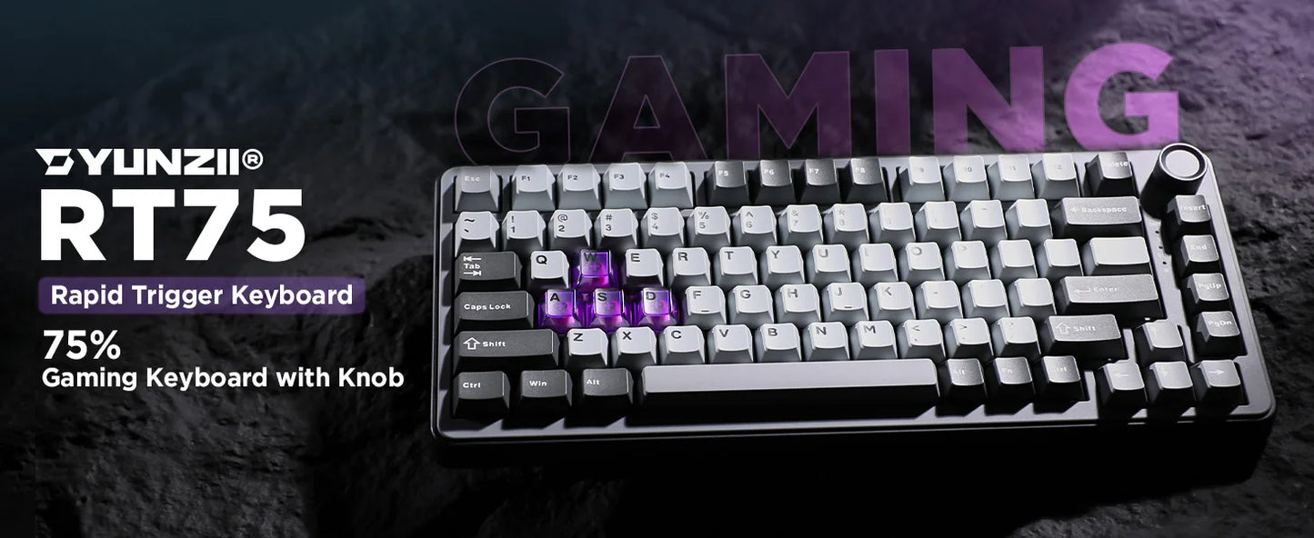 YUNZII RT75 Rapid Trigger Gaming Keyboard, Hyper Fast Magnetic Switch USB Mechanical Keyboards for Gamers, RGB 75% Keyboard