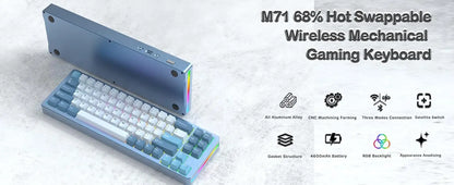 ATTACK SHARK M71 75% TKL Aluminum CNC Wireless Mechanical Keyboard, Hot-swap, RGB NKRO Gaming Custom Gasket Keyboard,4600mAh