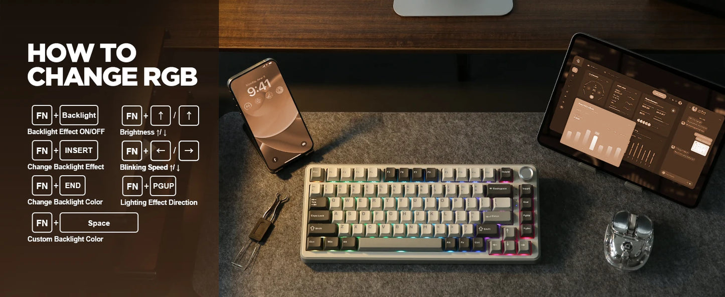 YUNZII B75 PRO 82-Key Wireless Mechanical Gaming Keyboard, Gasket Hot Swap Custom RGB 75% BT/Type-C/2.4G Creamy Knob Keyboard