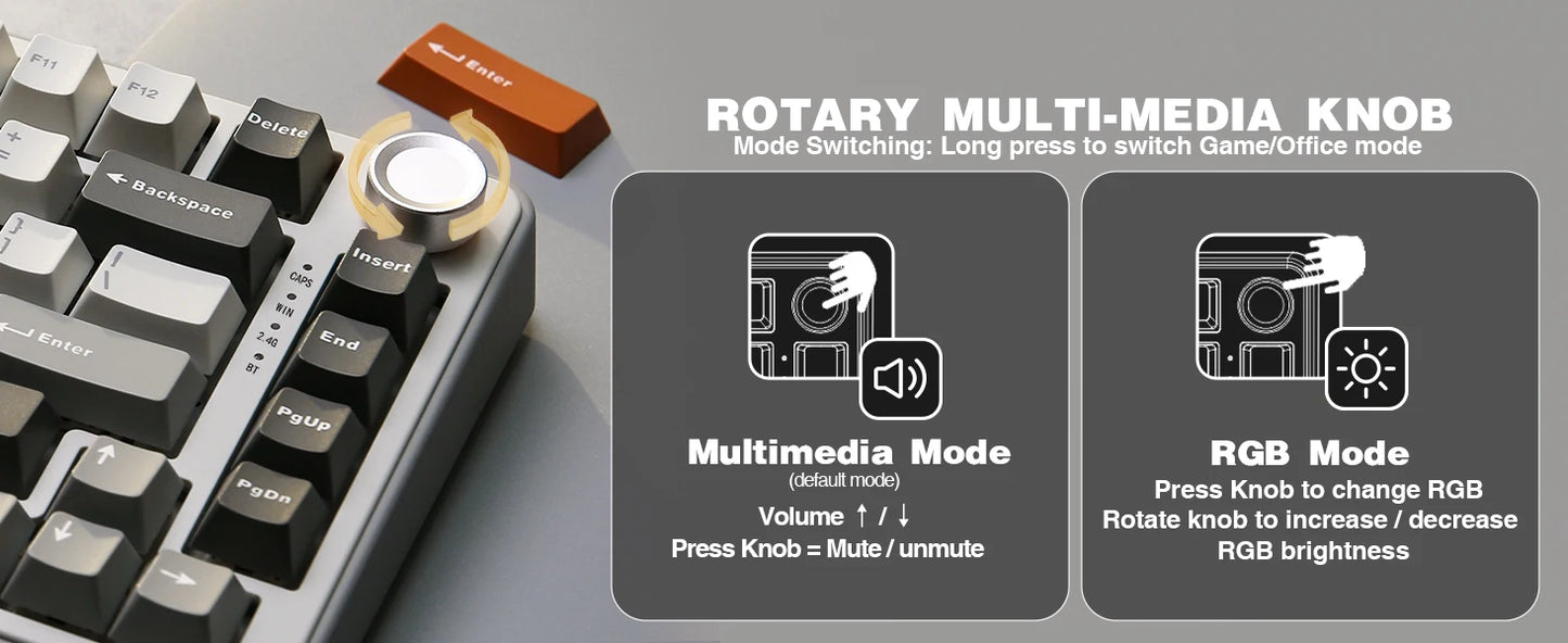 YUNZII B75 PRO 82-Key Wireless Mechanical Gaming Keyboard, Gasket Hot Swap Custom RGB 75% BT/Type-C/2.4G Creamy Knob Keyboard