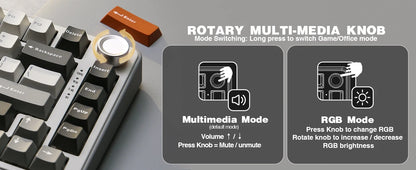 YUNZII B75 PRO 82-Key Wireless Mechanical Gaming Keyboard, Gasket Hot Swap Custom RGB 75% BT/Type-C/2.4G Creamy Knob Keyboard