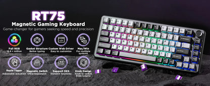 YUNZII RT75 Rapid Trigger Gaming Keyboard, Hyper Fast Magnetic Switch USB Mechanical Keyboards for Gamers, RGB 75% Keyboard