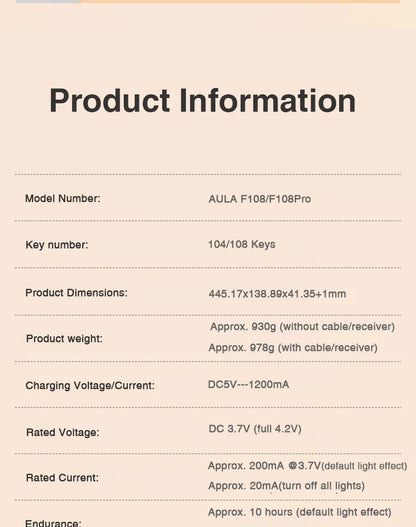 AULA F108pro Wireless Bluetooth Keyboard Macro Gaming keyboard Gasket Hot-swap Full Size Keyboard with TFT Smart Display