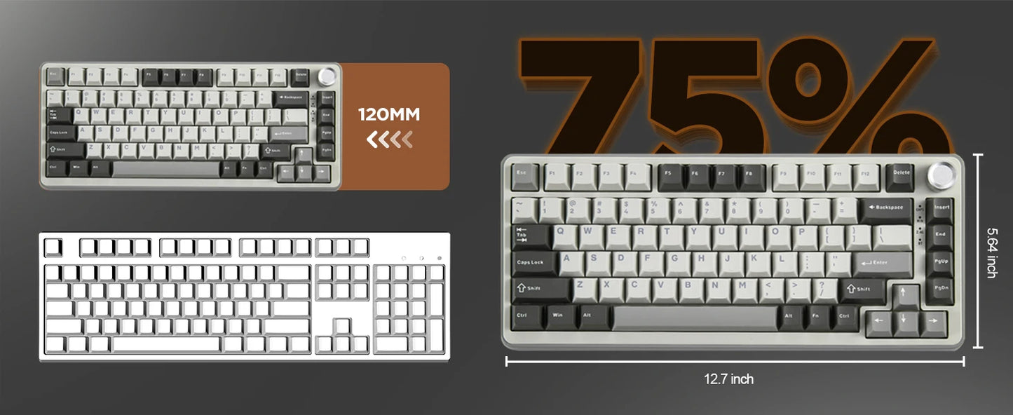 YUNZII B75 PRO 82-Key Wireless Mechanical Gaming Keyboard, Gasket Hot Swap Custom RGB 75% BT/Type-C/2.4G Creamy Knob Keyboard