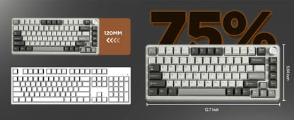 YUNZII B75 PRO 82-Key Wireless Mechanical Gaming Keyboard, Gasket Hot Swap Custom RGB 75% BT/Type-C/2.4G Creamy Knob Keyboard