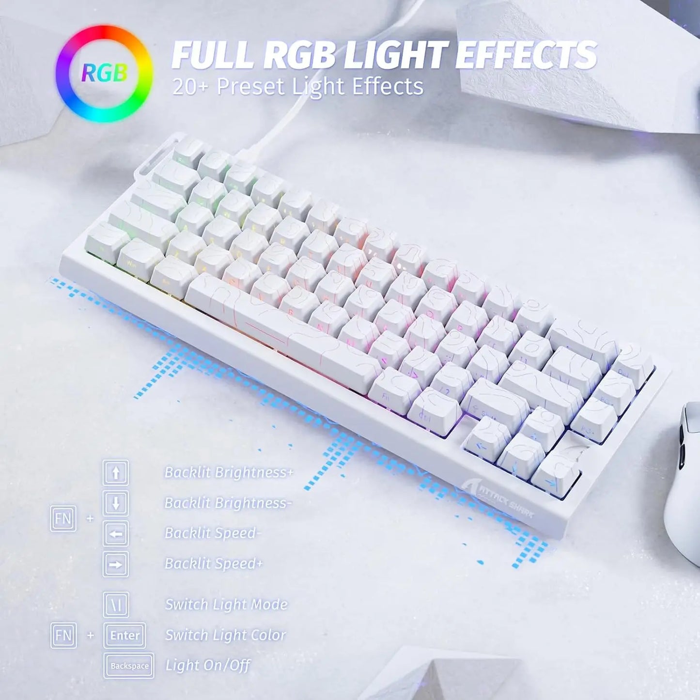 ATTACK SHARK X68 HE Rapid Trigger 8KHz Magnetic Keyboard, 0.01mm RT Accuracy, 60% Layout, RGB, Support RT/Snap Tap/DKS/MT/TGL