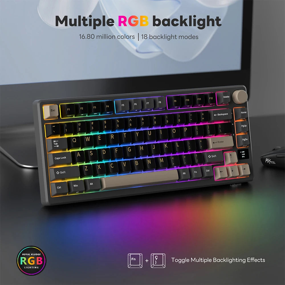 RK ROYAL KLUDGE M75 Gasket Mechanical Keyboard 2.4G Wireless/Bluetooth/USB 75% RGB Hot-Swappable Gaming Keyboard with Display