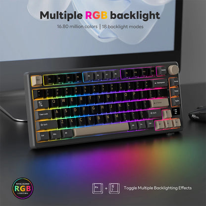 RK ROYAL KLUDGE M75 Gasket Mechanical Keyboard 2.4G Wireless/Bluetooth/USB 75% RGB Hot-Swappable Gaming Keyboard with Display
