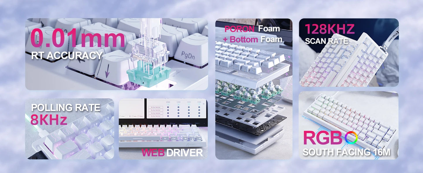 ATTACK SHARK X68 HE Rapid Trigger 8KHz Magnetic Keyboard, 0.01mm RT Accuracy, 60% Layout, RGB, Support RT/Snap Tap/DKS/MT/TGL