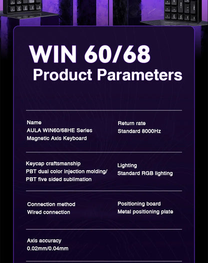 AULA WIN60 WIN68 HE Esports Magnetic Switch Keyboard Rapid Trigger 8K Return RGB Hotswap 60% 68% Custom Game Keyboard