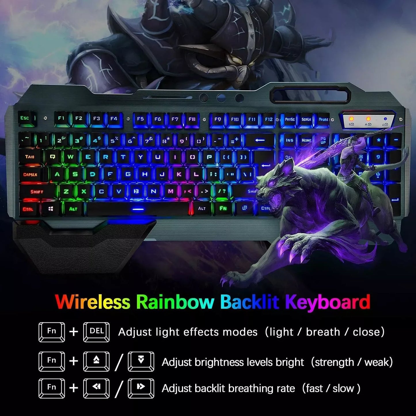 Wireless gaming Keyboard and Mouse Set Rainbow/RGB Backlit Rechargeable Keyboard and 7 Color Gaming Mute Mouse with Pad