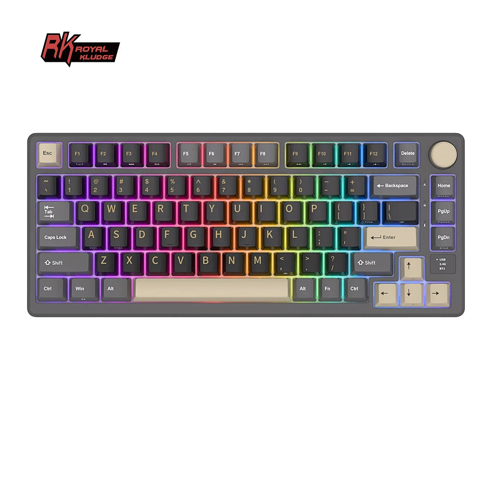 RK ROYAL KLUDGE M75 Gasket Mechanical Keyboard 2.4G Wireless/Bluetooth/USB 75% RGB Hot-Swappable Gaming Keyboard with Display