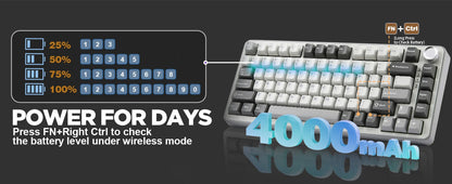 YUNZII B75 PRO 82-Key Wireless Mechanical Gaming Keyboard, Gasket Hot Swap Custom RGB 75% BT/Type-C/2.4G Creamy Knob Keyboard