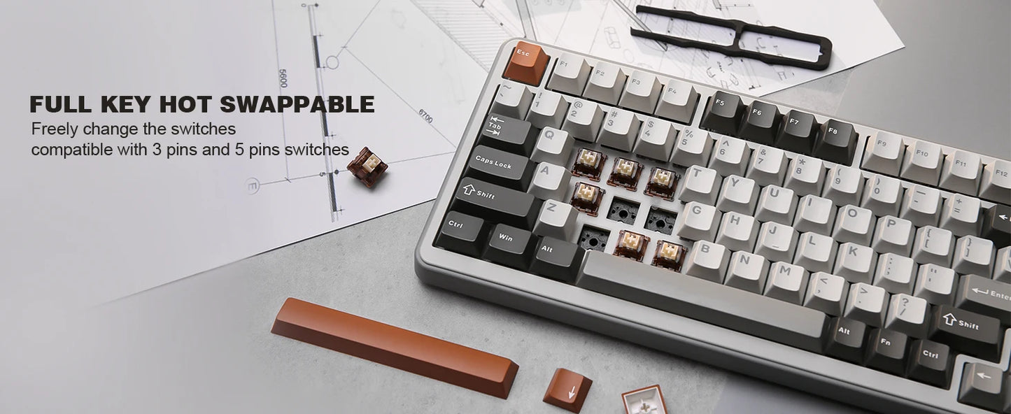 YUNZII B75 PRO 82-Key Wireless Mechanical Gaming Keyboard, Gasket Hot Swap Custom RGB 75% BT/Type-C/2.4G Creamy Knob Keyboard