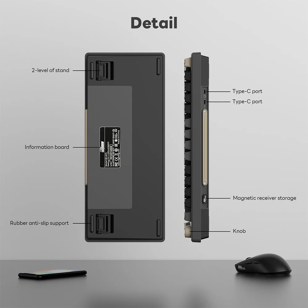 RK ROYAL KLUDGE M75 Gasket Mechanical Keyboard 2.4G Wireless/Bluetooth/USB 75% RGB Hot-Swappable Gaming Keyboard with Display