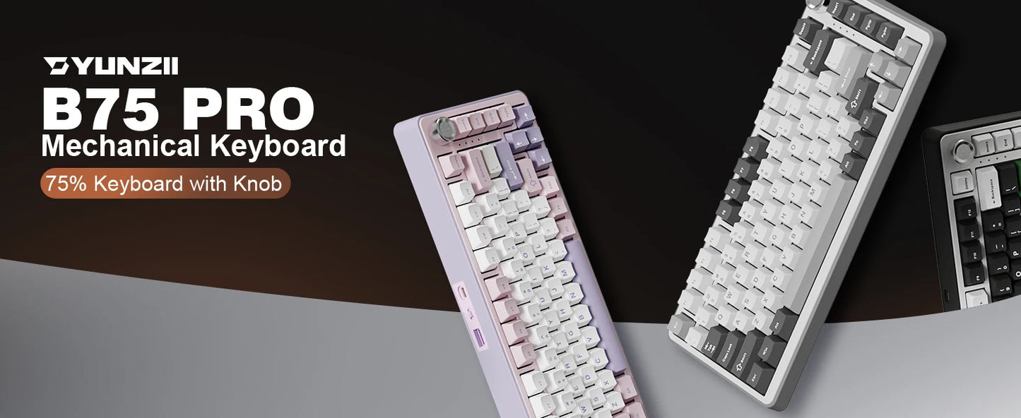 YUNZII B75 PRO 82-Key Wireless Mechanical Gaming Keyboard, Gasket Hot Swap Custom RGB 75% BT/Type-C/2.4G Creamy Knob Keyboard