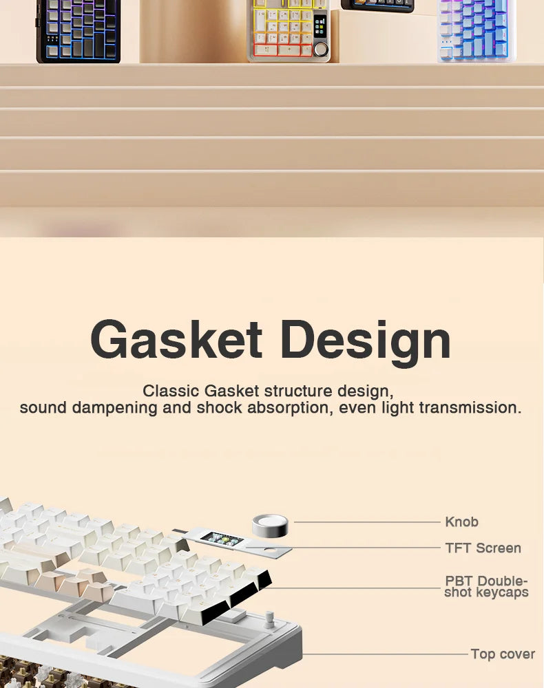 AULA F108pro Wireless Bluetooth Keyboard Macro Gaming keyboard Gasket Hot-swap Full Size Keyboard with TFT Smart Display