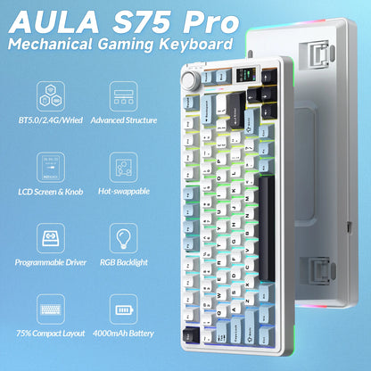 AULA S75pro Wireless Keyboard Tri-mode RGB Gaming Keyboard Hot Swap PBT Keycaps with Macro Software