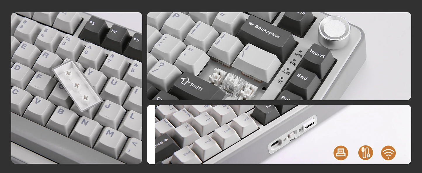 YUNZII B75 PRO 82-Key Wireless Mechanical Gaming Keyboard, Gasket Hot Swap Custom RGB 75% BT/Type-C/2.4G Creamy Knob Keyboard