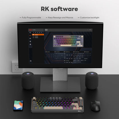 RK ROYAL KLUDGE M75 Gasket Mechanical Keyboard 2.4G Wireless/Bluetooth/USB 75% RGB Hot-Swappable Gaming Keyboard with Display