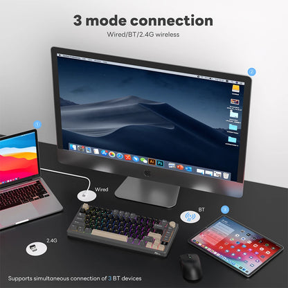 RK ROYAL KLUDGE M75 Gasket Mechanical Keyboard 2.4G Wireless/Bluetooth/USB 75% RGB Hot-Swappable Gaming Keyboard with Display