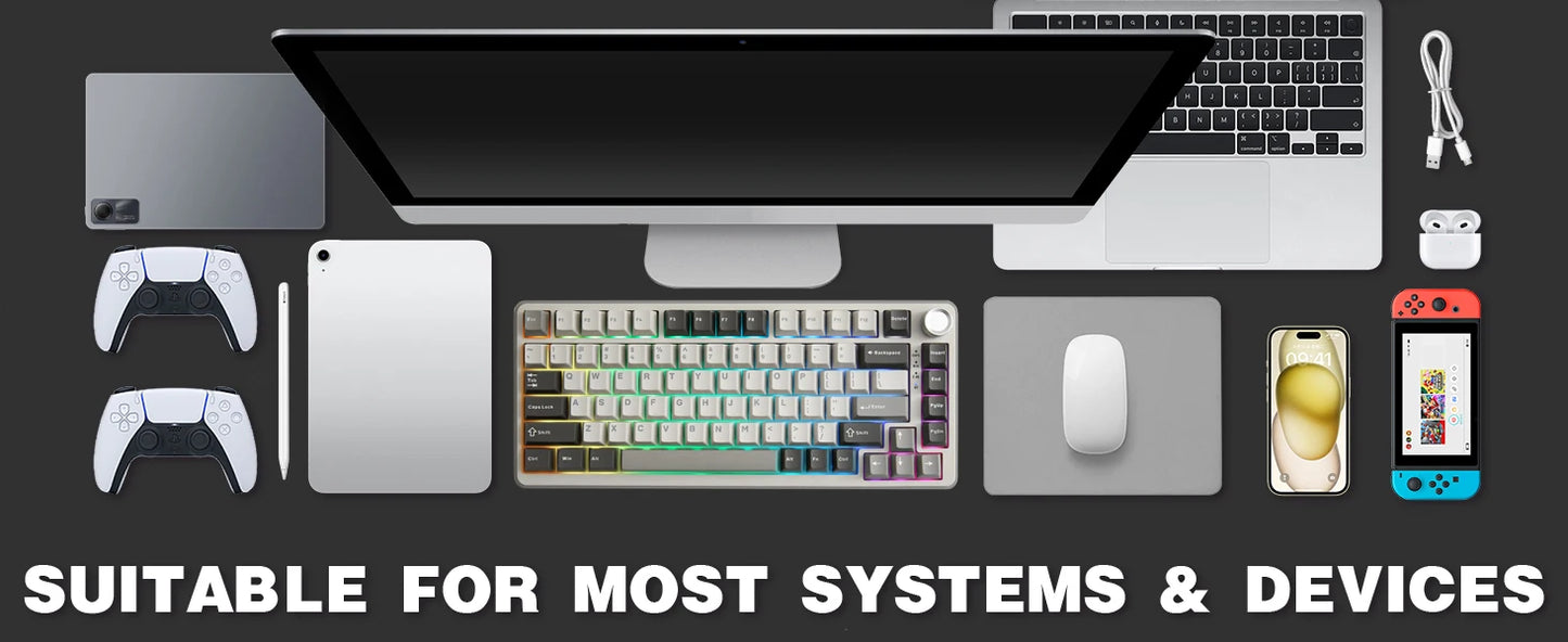 YUNZII B75 PRO 82-Key Wireless Mechanical Gaming Keyboard, Gasket Hot Swap Custom RGB 75% BT/Type-C/2.4G Creamy Knob Keyboard