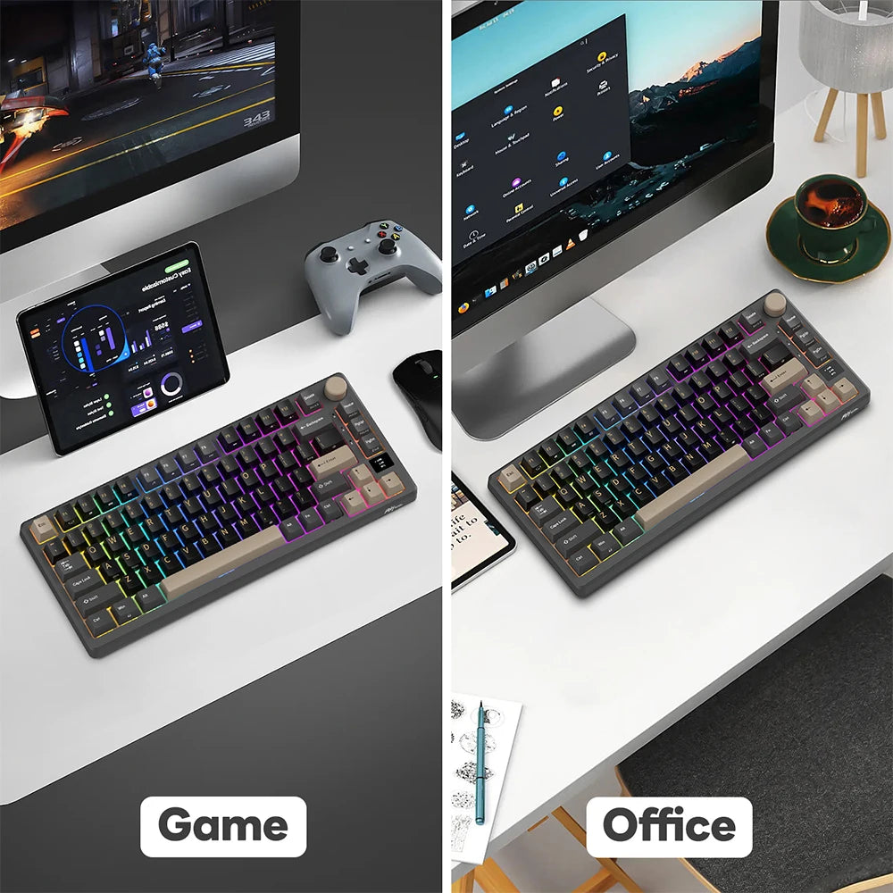 RK ROYAL KLUDGE M75 Gasket Mechanical Keyboard 2.4G Wireless/Bluetooth/USB 75% RGB Hot-Swappable Gaming Keyboard with Display