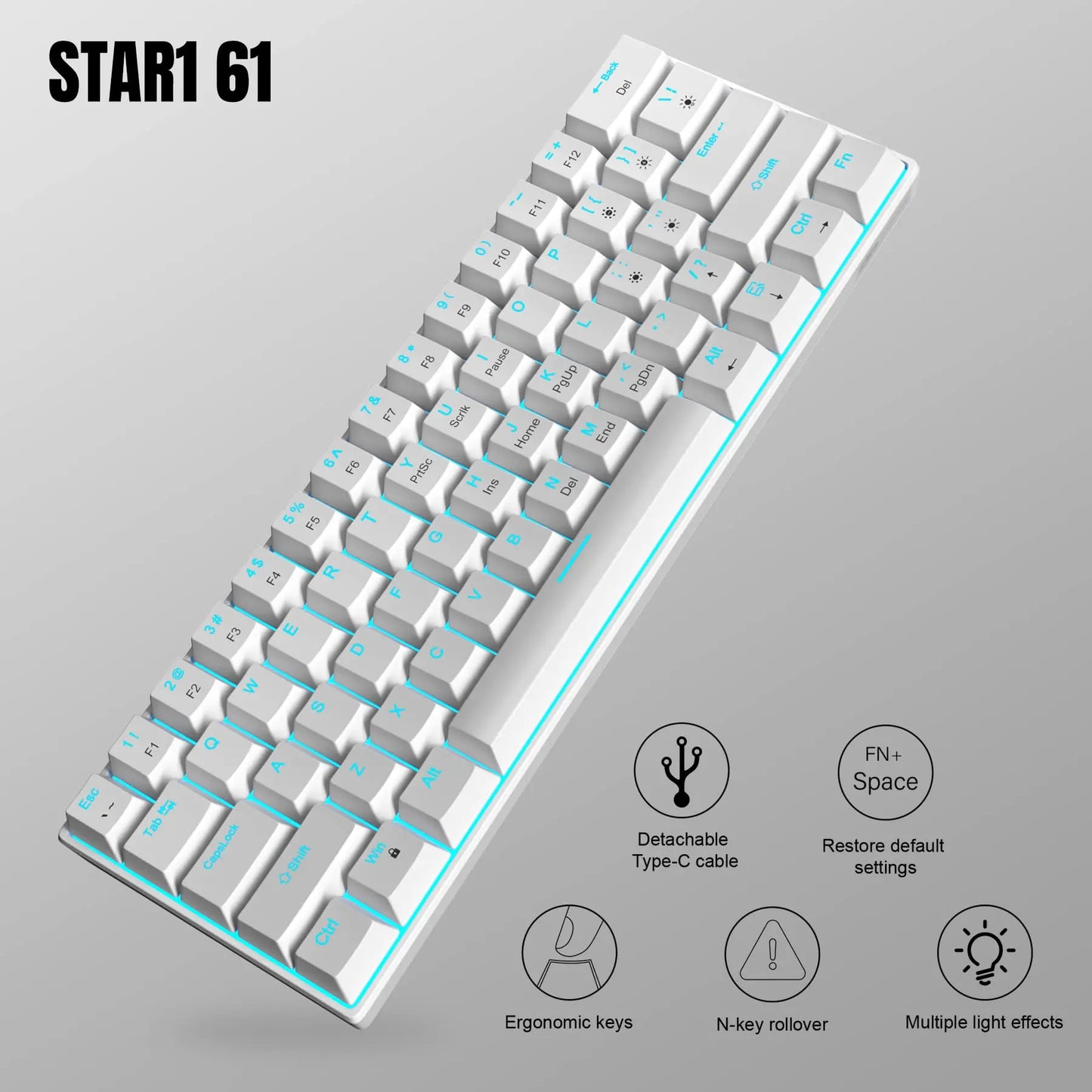 MageGee MK-Star61 Mini 60% Mechanical Keyboard 61 Keys Wired LED Backlit Compact Gaming Keyboard for Laptop, Desktop, PC, Tablet