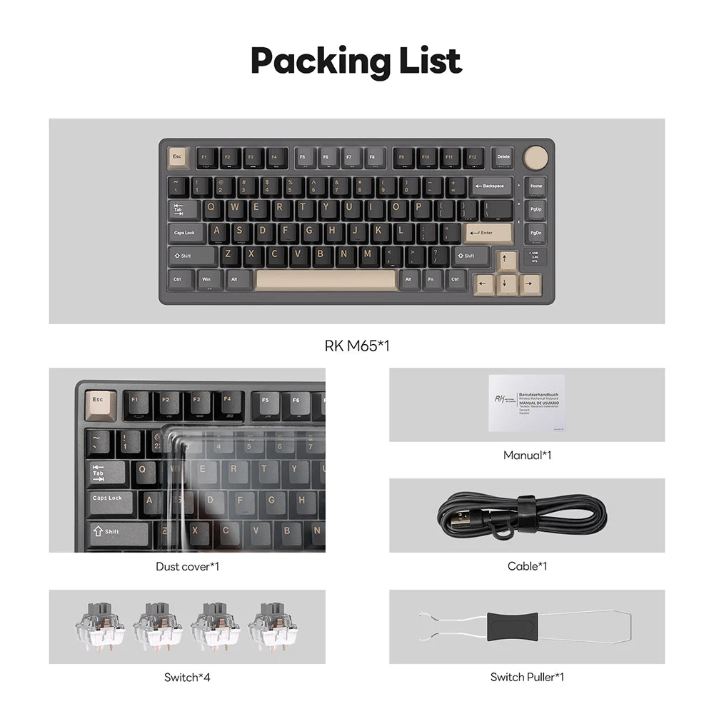 RK ROYAL KLUDGE M75 Gasket Mechanical Keyboard 2.4G Wireless/Bluetooth/USB 75% RGB Hot-Swappable Gaming Keyboard with Display