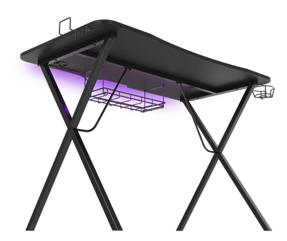 Genesis Holm 200 RGB Gaming Desk - RGB-Glow Unteransicht mit Kabelkorb